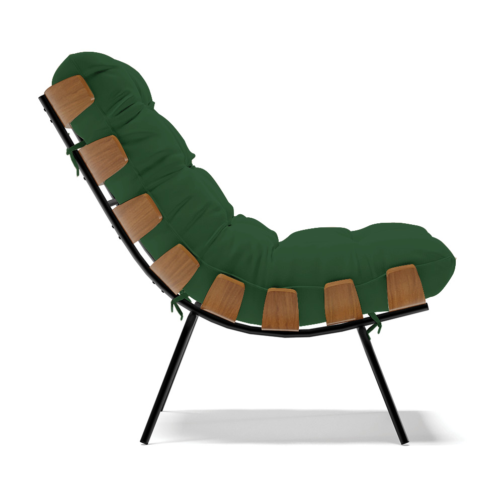Poltrona Costela Veludo Verde Base Metálica Preto - D'Rossi