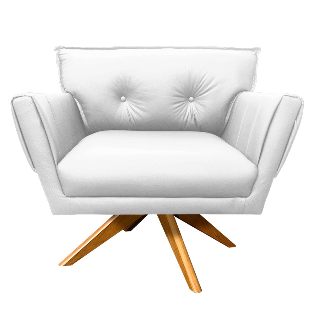 Poltrona Decorativa Anitta Corino Branco Base Madeira MA30 - D'Rossi