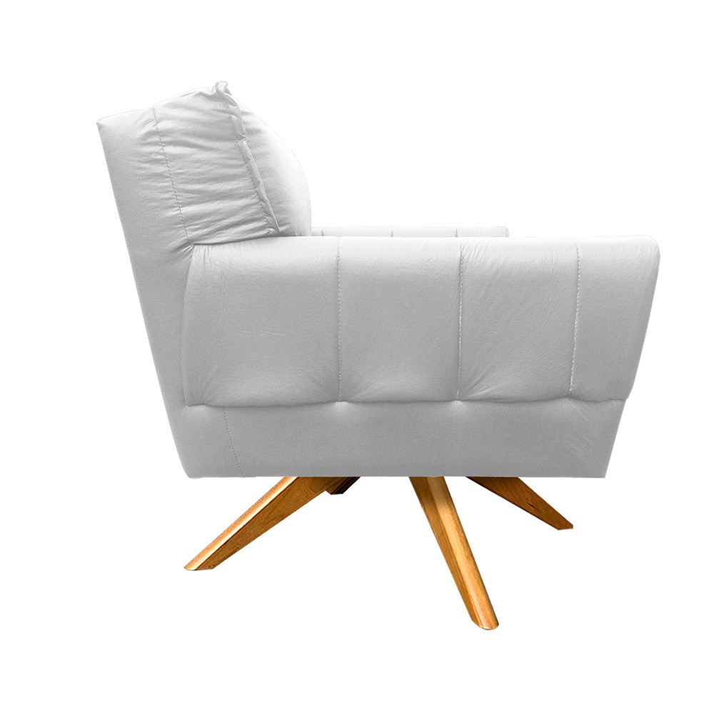 Poltrona Decorativa Anitta Corino Branco Base Madeira MA30 - D'Rossi
