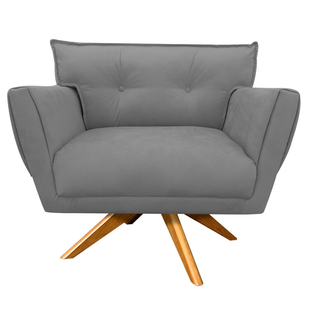 Poltrona Decorativa Anitta Suede Grafite Base Madeira MA30 - D'Rossi