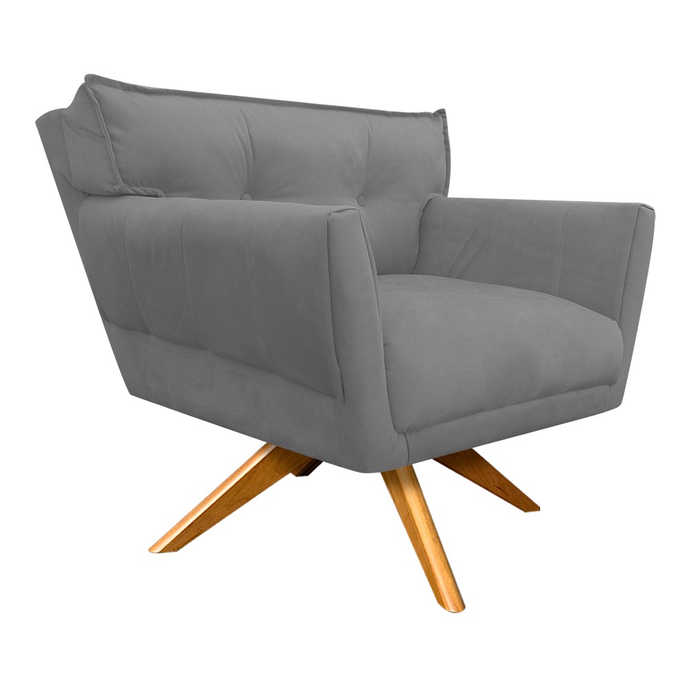 Poltrona Decorativa Anitta Suede Grafite Base Madeira MA30 - D'Rossi