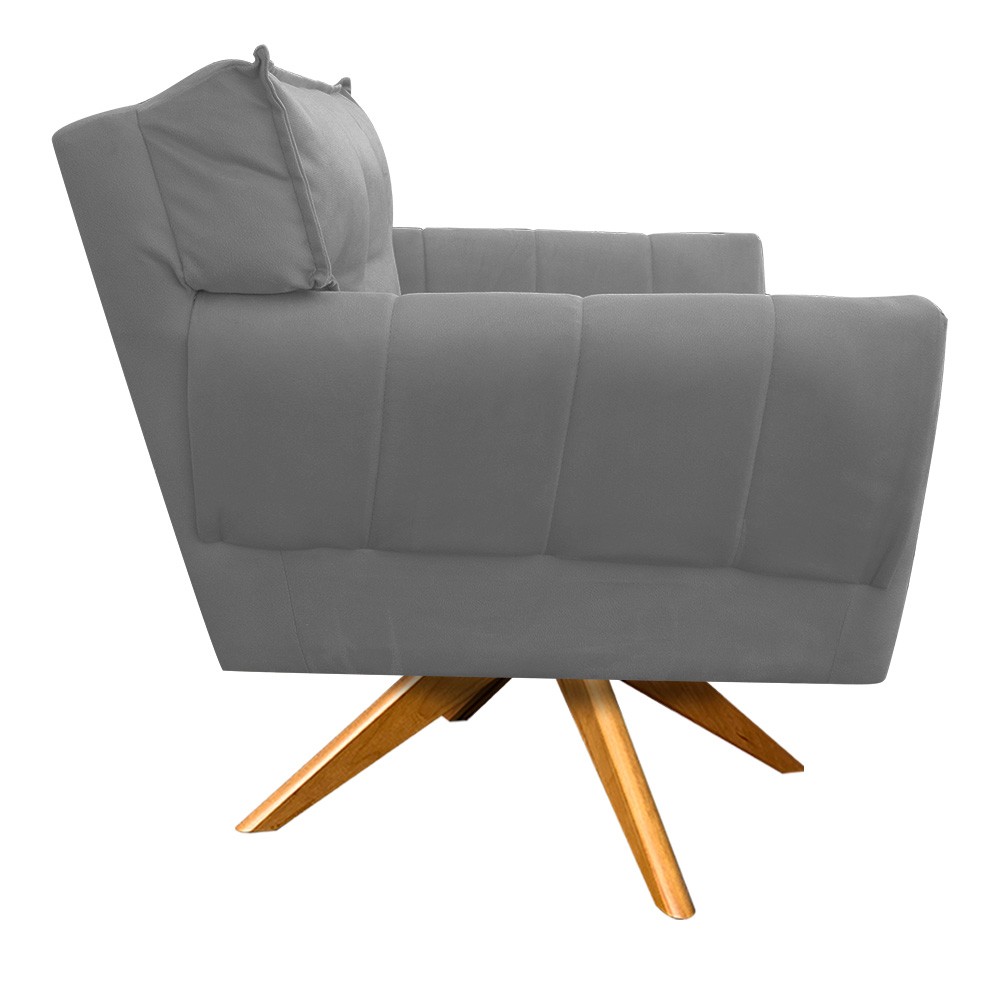 Poltrona Decorativa Anitta Suede Grafite Base Madeira MA30 - D'Rossi