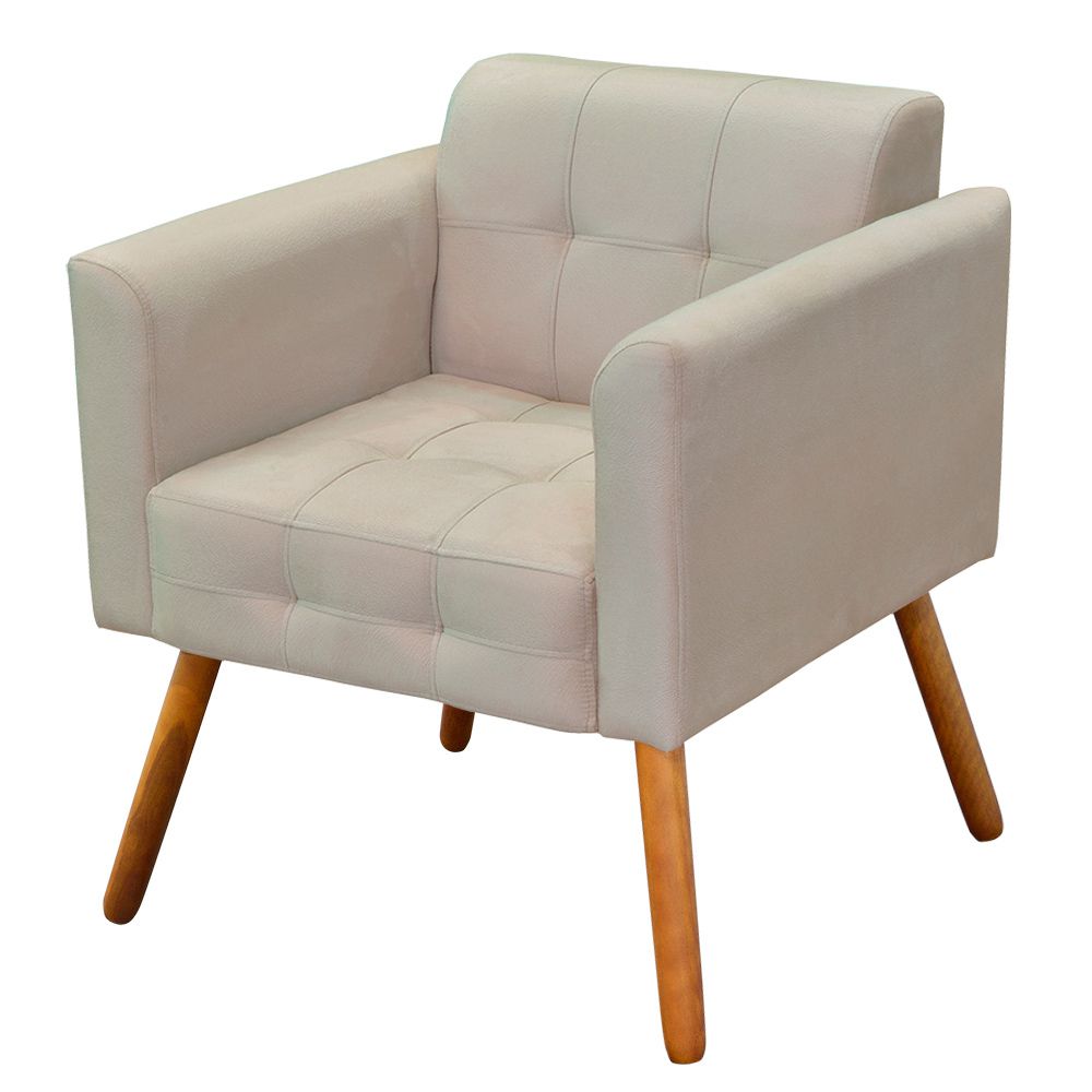 Poltrona Decorativa Elisa Suede Bege Pés Palito - D'Rossi