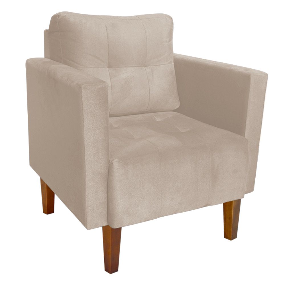 Poltrona Decorativa Lívia Suede Bege Pés Chanfrado D'Rossi