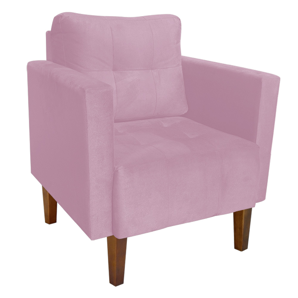 Poltrona Decorativa Lívia Suede Rosa Bebê Pés Chanfrado D'Rossi