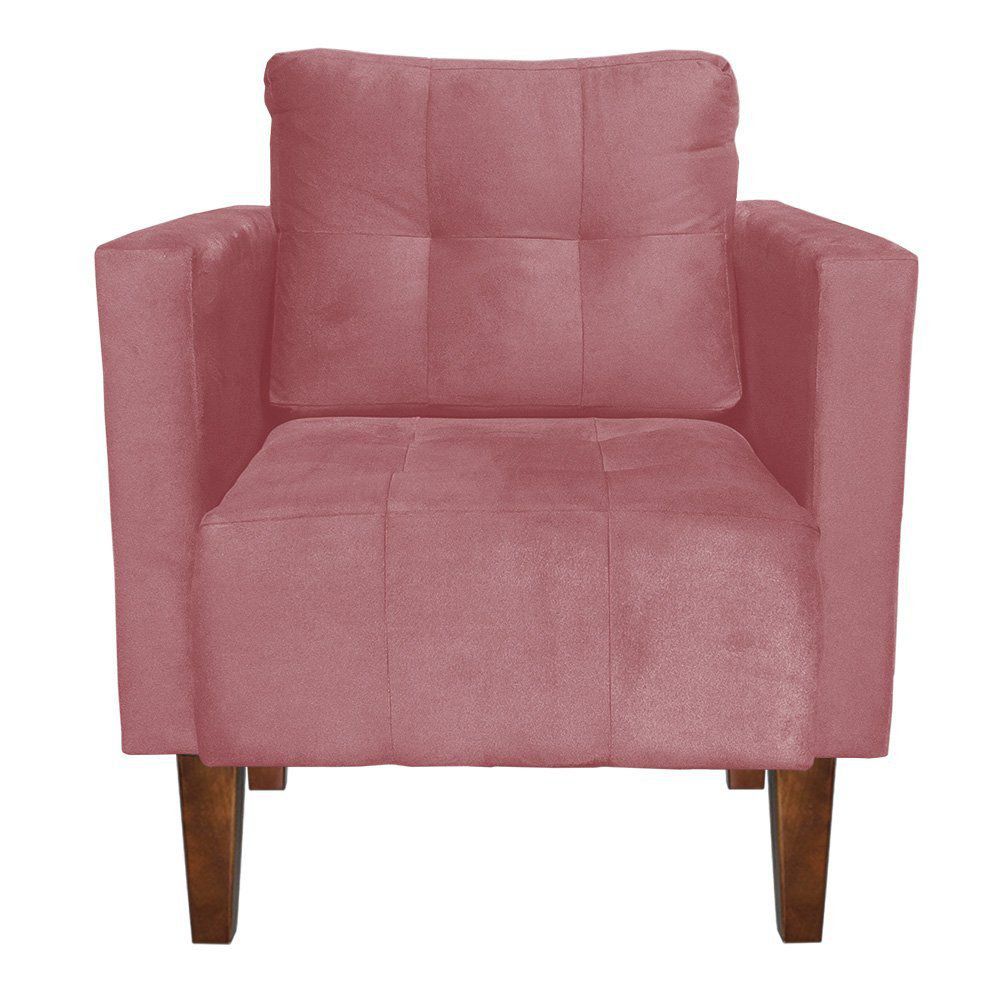 Poltrona Decorativa Lívia Suede Rose Pés Chanfrado D'Rossi