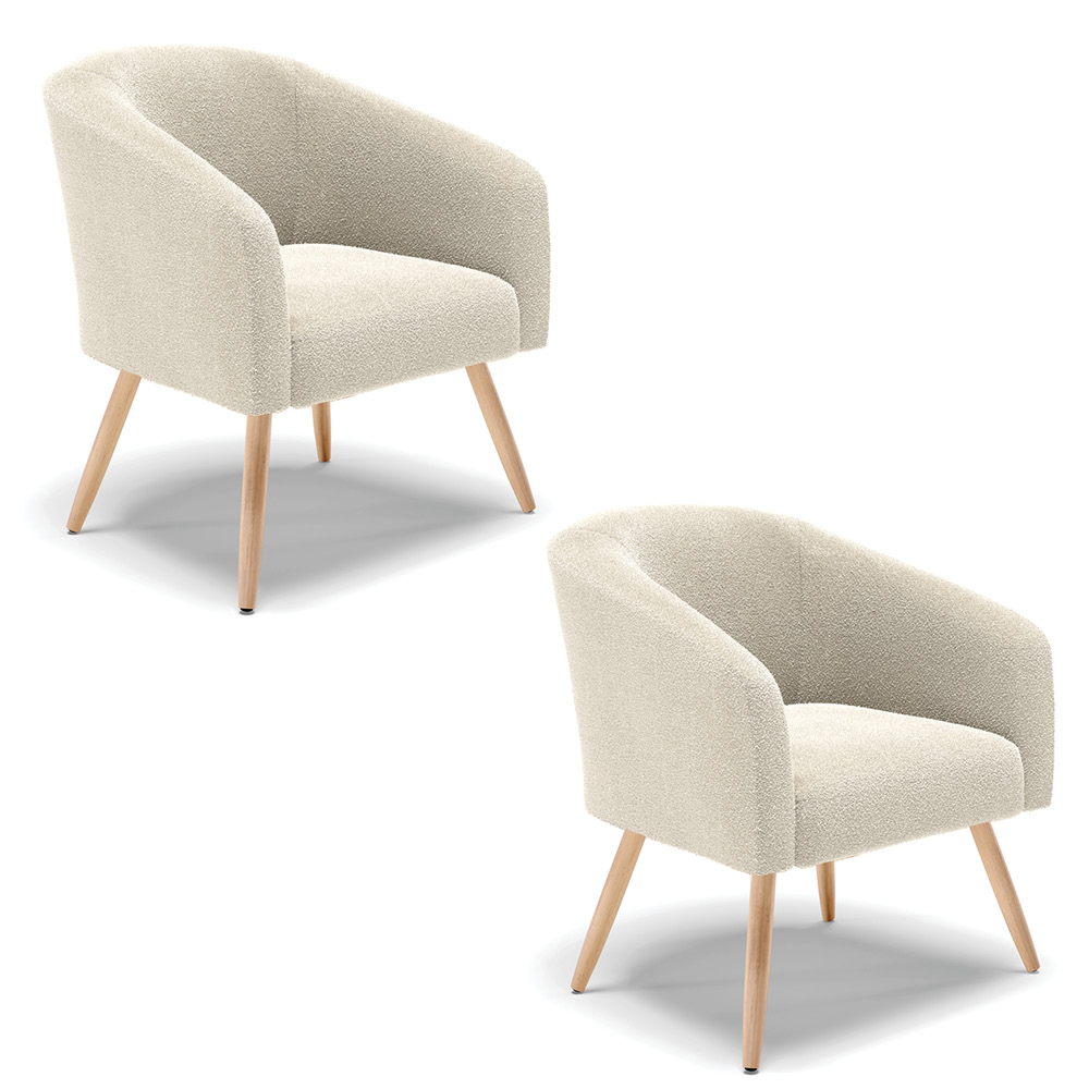 Poltrona Decorativa Pé Palito Natural Kit 2 Stella Bouclê Bege D03 - D'Rossi