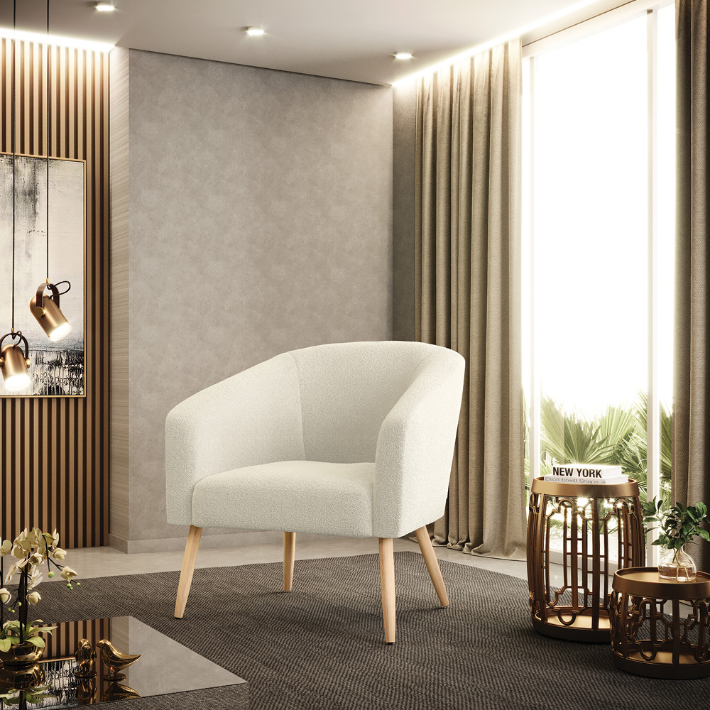 Poltrona Decorativa Pé Palito Natural Stella Bouclê Bege D03 - D'Rossi