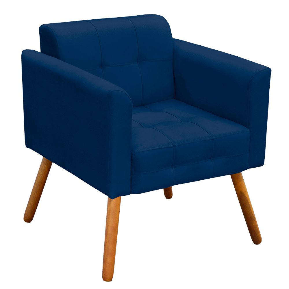 Poltrona Elisa Suede Azul Marinho Pés Palito Castanho D'Rossi