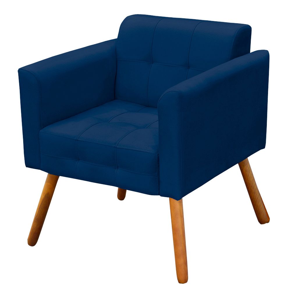 Poltrona Elisa Suede Azul Marinho Pés Palito Castanho D'Rossi