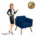 Poltrona Elisa Suede Azul Marinho Pés Palito Castanho D'Rossi