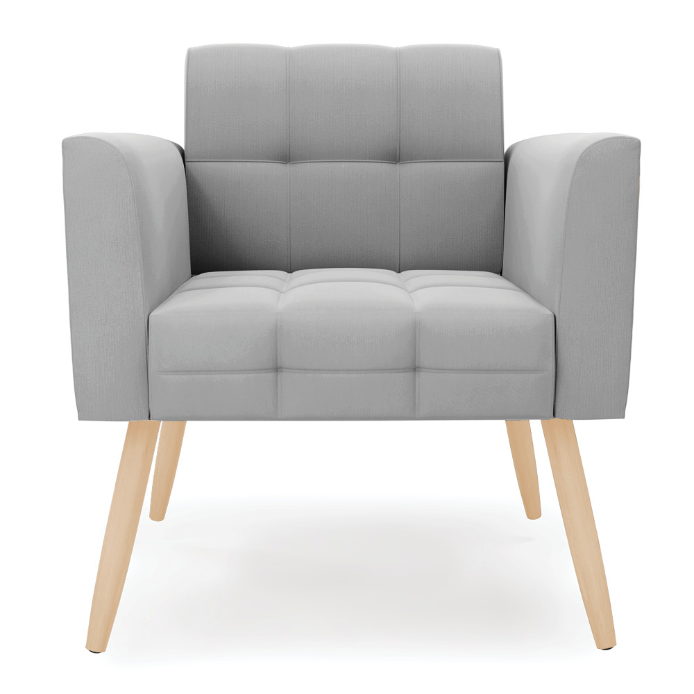 Poltrona Elisa Suede Cinza Pés Palito Natural - D'Rossi