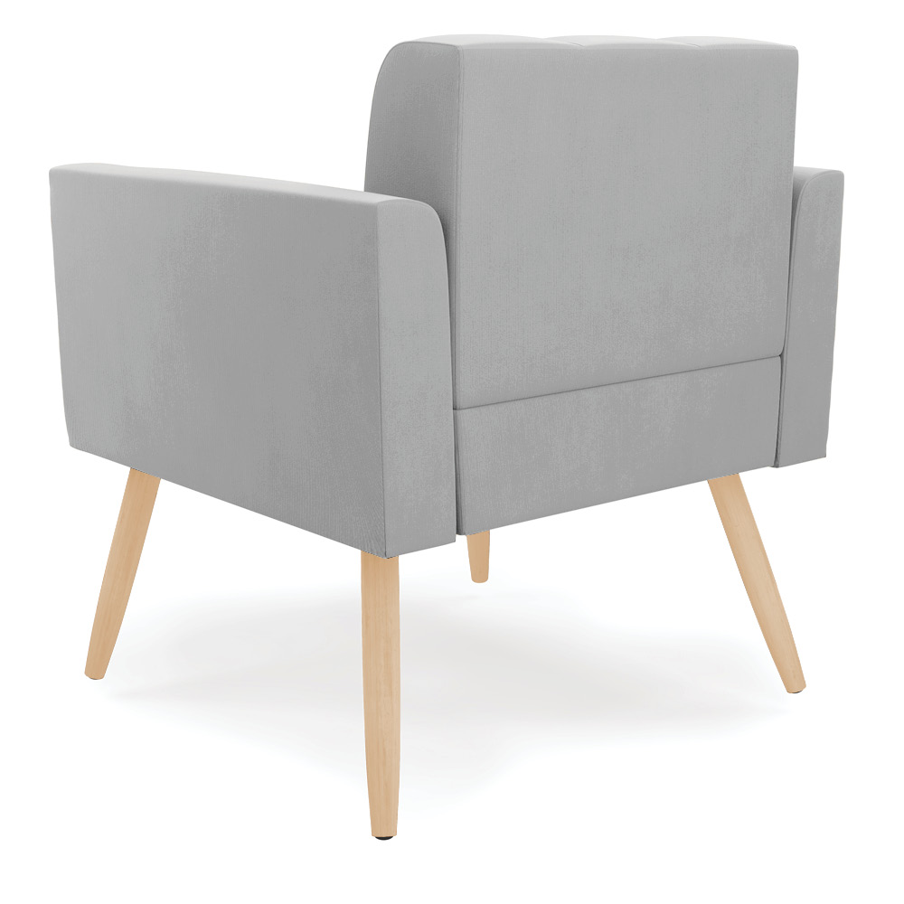 Poltrona Elisa Suede Cinza Pés Palito Natural - D'Rossi