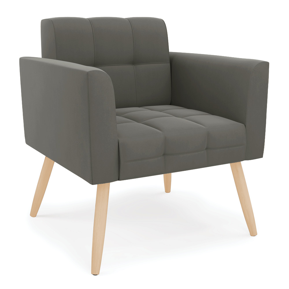 Poltrona Elisa Suede Grafite Pés Palito Natural - D'Rossi