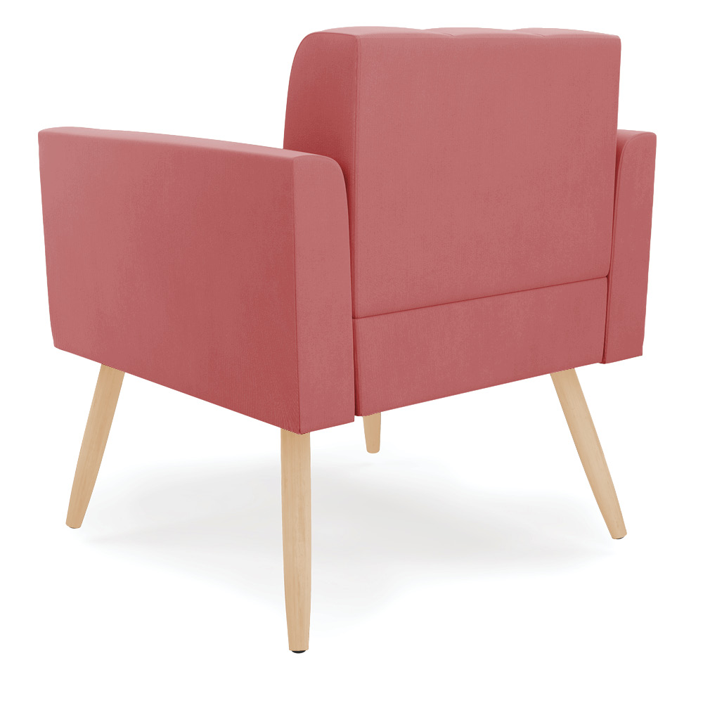 Poltrona Elisa Suede Rosê Pés Palito Natural - D'Rossi