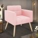 Poltrona Elisa Suede Rosa Bebê Pés Palito Natural - D'Rossi