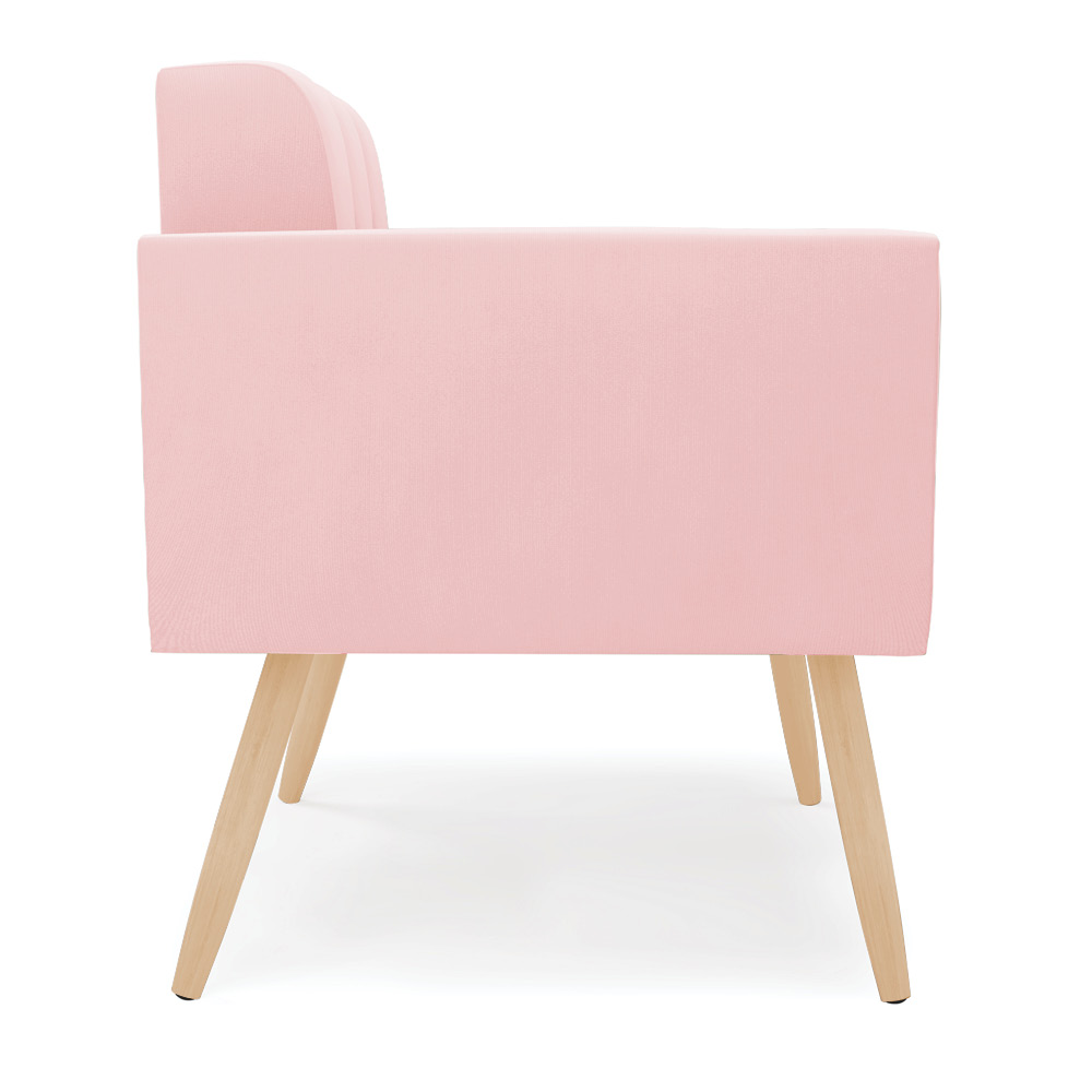 Poltrona Elisa Suede Rosa Bebê Pés Palito Natural - D'Rossi