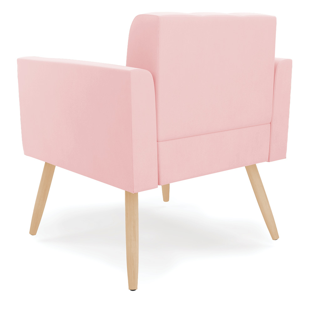 Poltrona Elisa Suede Rosa Bebê Pés Palito Natural - D'Rossi