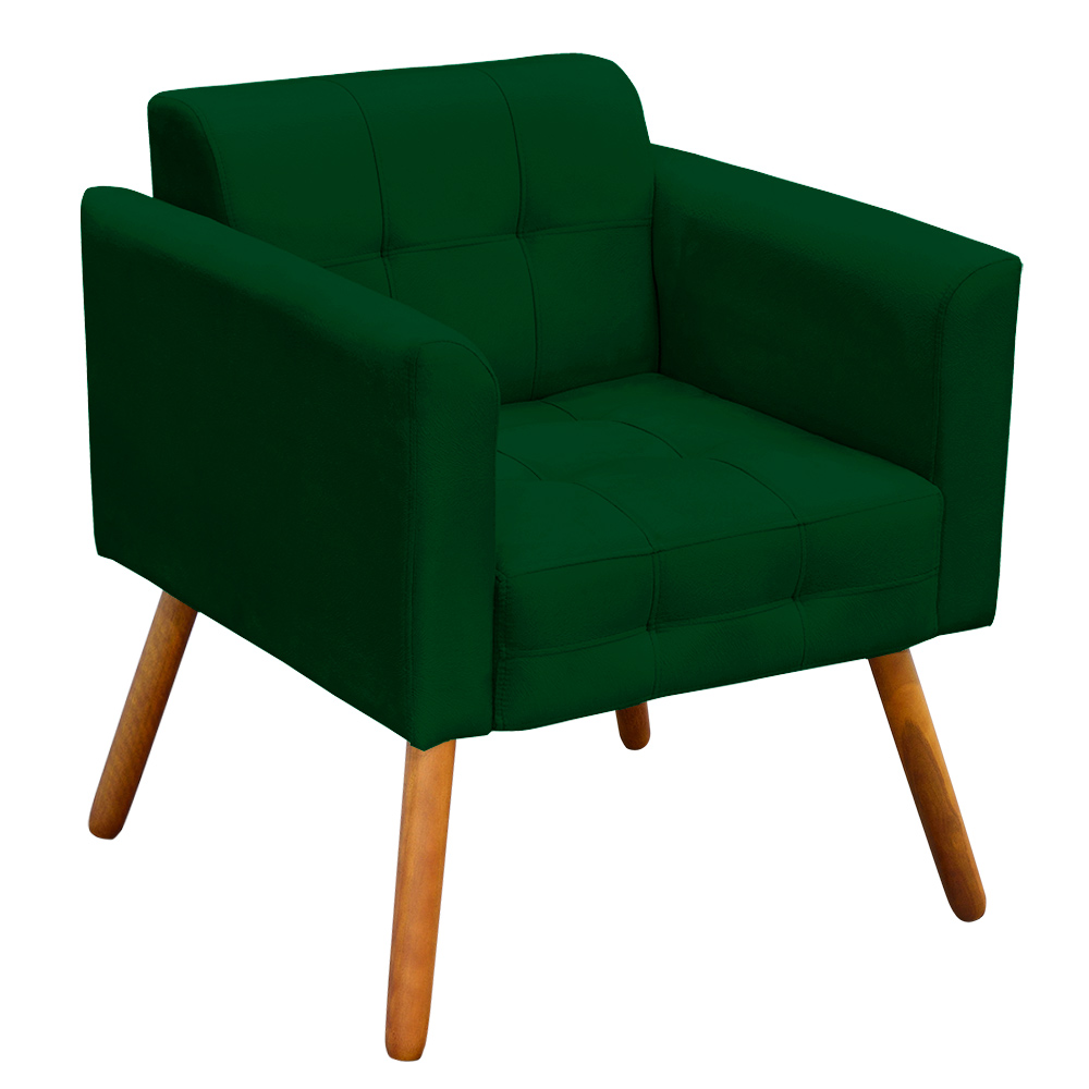 Poltrona Elisa Suede Verde Pés Palito Castanho - D'Rossi