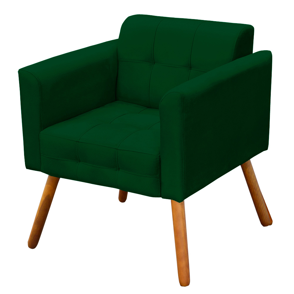 Poltrona Elisa Suede Verde Pés Palito Castanho - D'Rossi