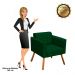 Poltrona Elisa Suede Verde Pés Palito Castanho - D'Rossi