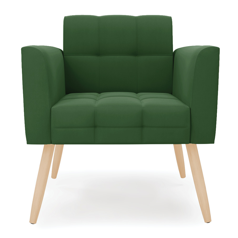 Poltrona Elisa Suede Verde Pés Palito Natural - D'Rossi