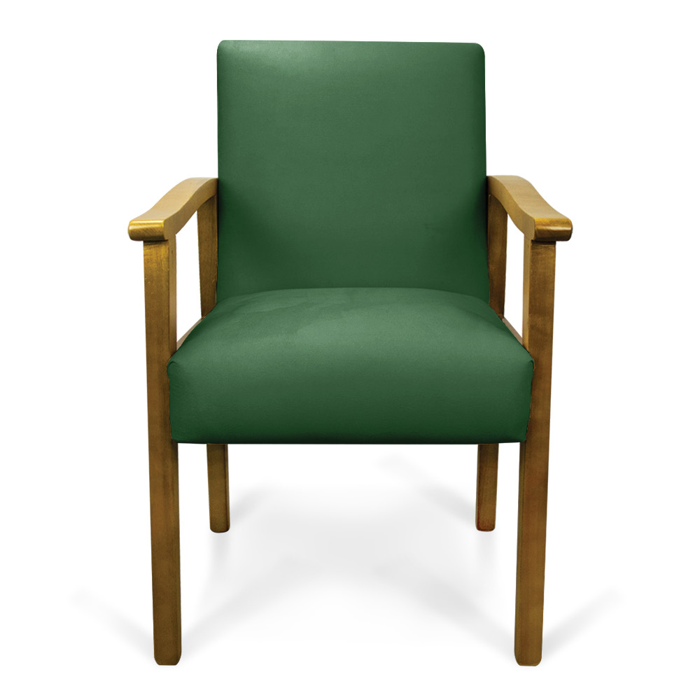 Poltrona Eloisa Suede Verde Base de Madeira Castanho - D'Rossi