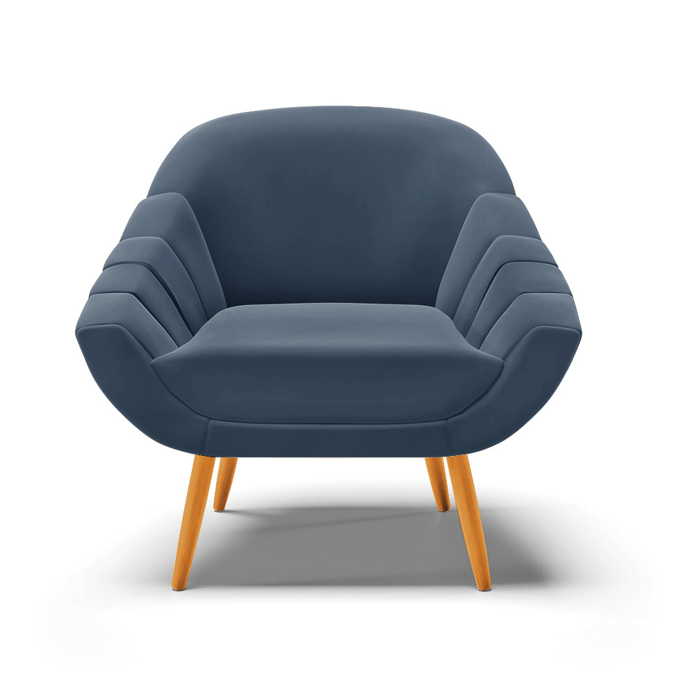 Poltrona Giovana Suede Azul Marinho Pés Palito Castanho - D'Rossi
