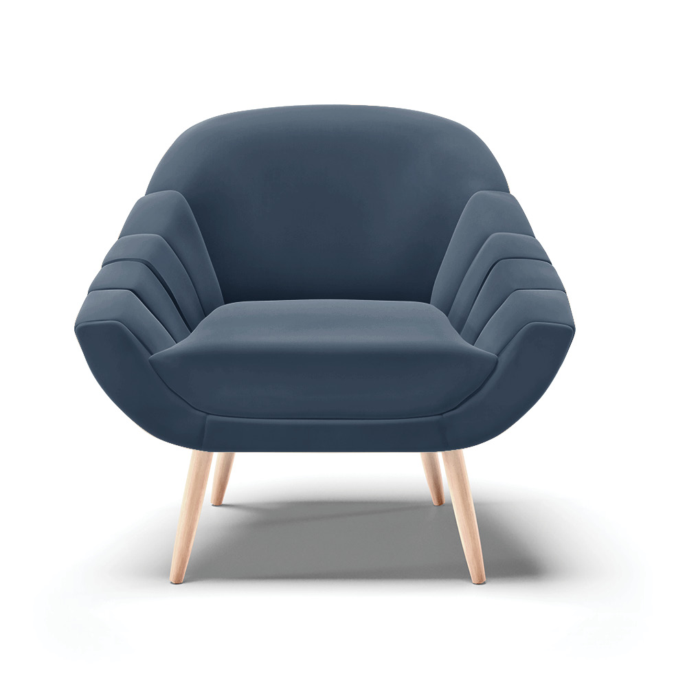 Poltrona Giovana Suede Azul Marinho Pés Palito Natural - D'Rossi