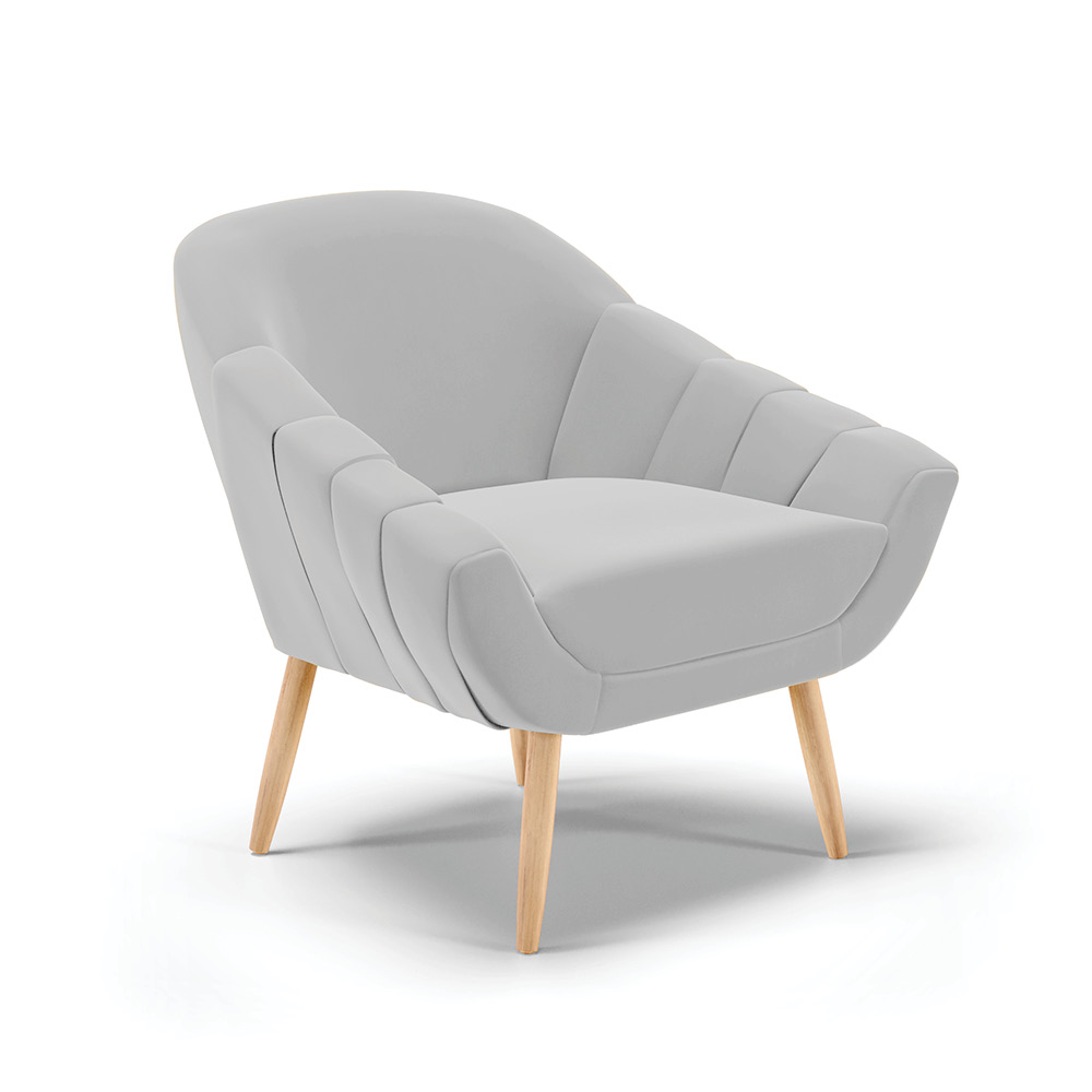 Poltrona Giovana Suede Cinza Pés Palito Natural - D'Rossi