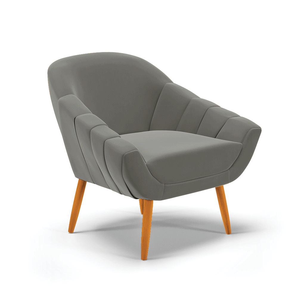 Poltrona Giovana Suede Grafite Pés Palito Castanho - D'Rossi