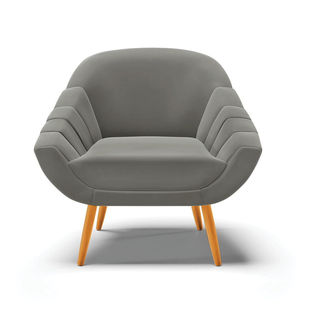 Poltrona Giovana Suede Grafite Pés Palito Castanho - D'Rossi