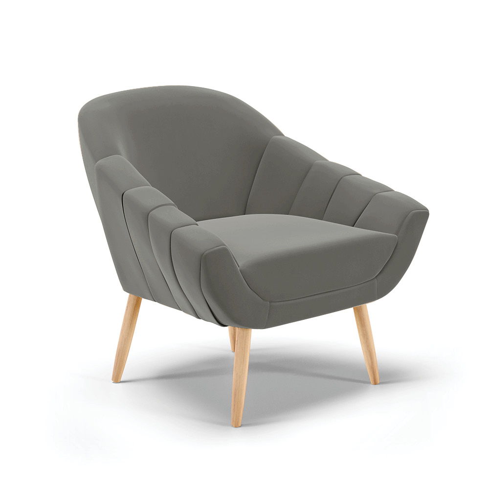 Poltrona Giovana Suede Grafite Pés Palito Natural - D'Rossi