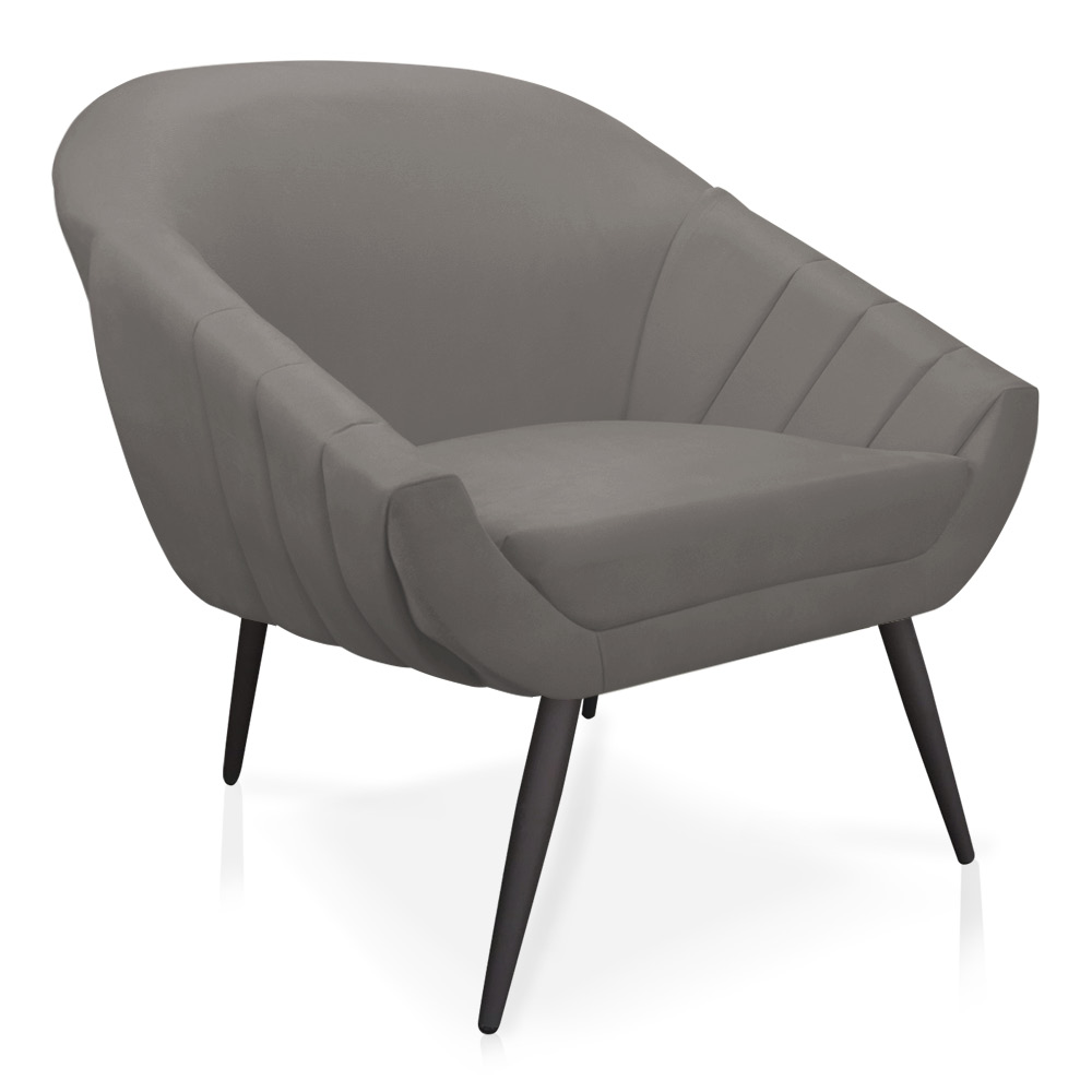 Poltrona Giovana Suede Grafite Pés Palito de Ferro - D'Rossi