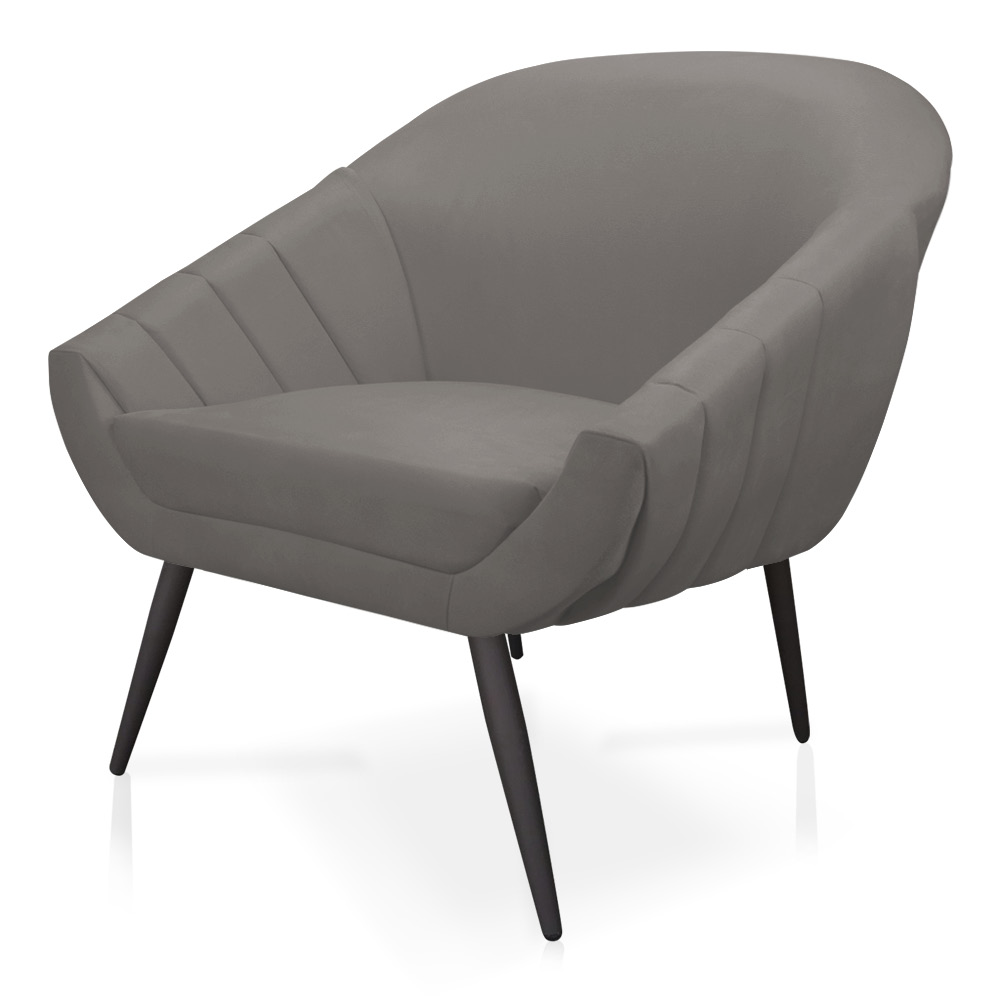 Poltrona Giovana Suede Grafite Pés Palito de Ferro - D'Rossi