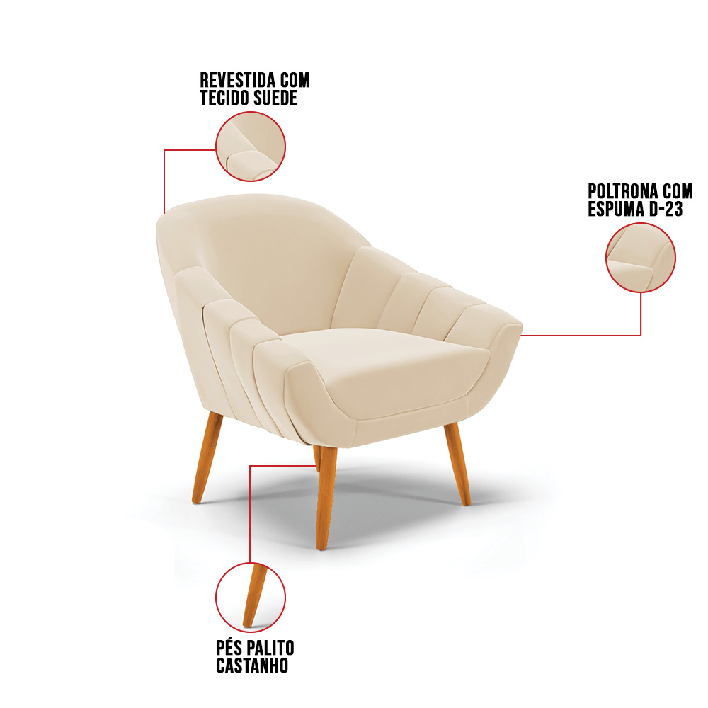 Poltrona Giovana Suede Pés Palito Castanho - D'Rossi