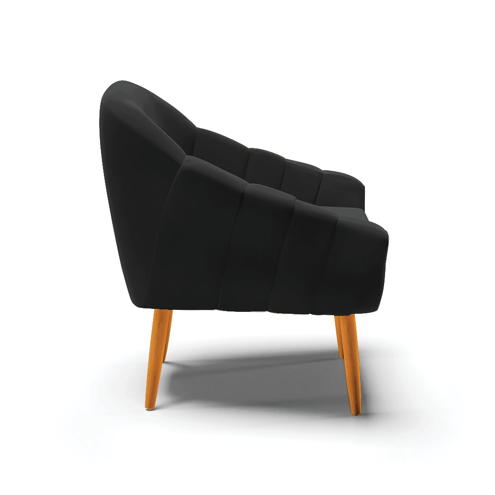 Poltrona Giovana Suede Preto Pés Palito Castanho - D'Rossi