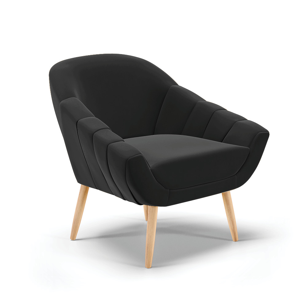 Poltrona Giovana Suede Preto Pés Palito Natural - D'Rossi