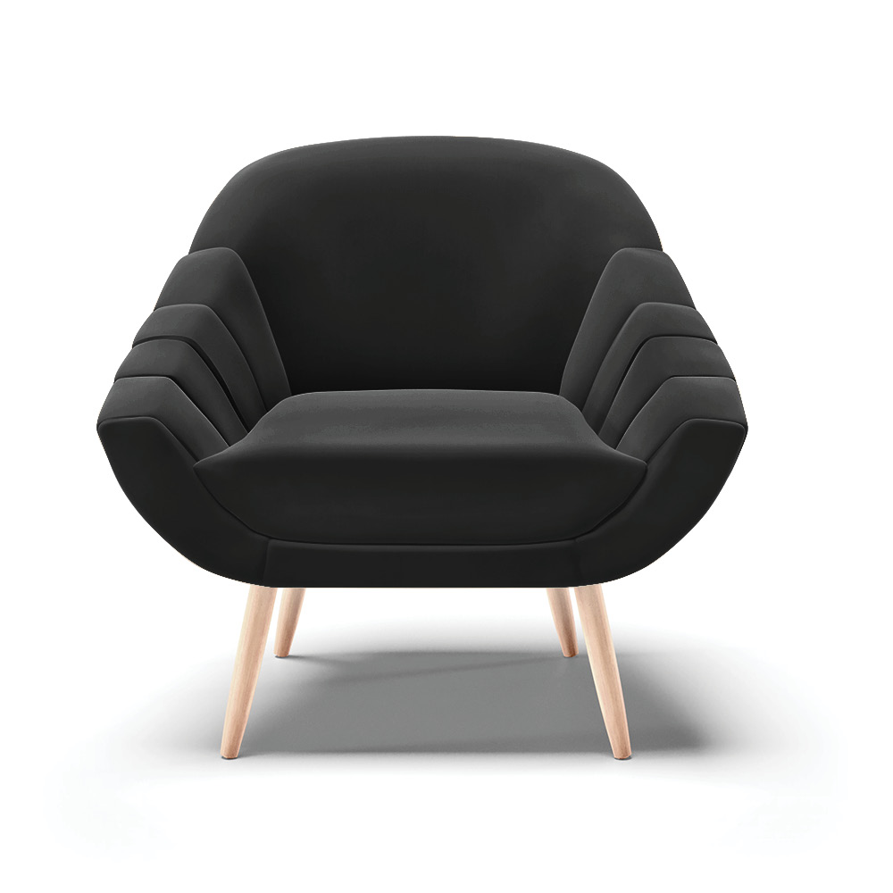 Poltrona Giovana Suede Preto Pés Palito Natural - D'Rossi