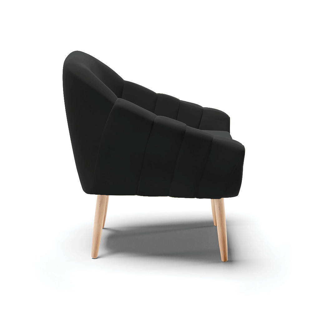 Poltrona Giovana Suede Preto Pés Palito Natural - D'Rossi