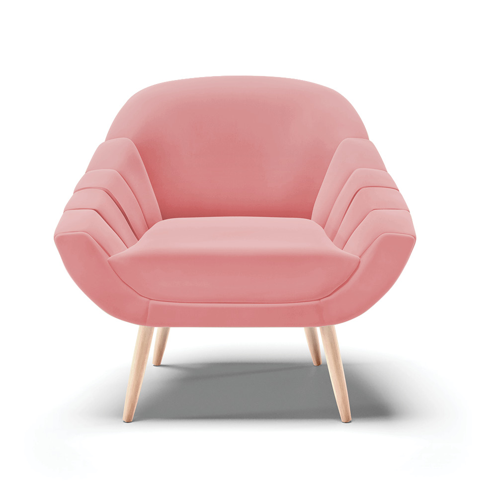 Poltrona Giovana Suede Rosê Pés Palito Natural - D'Rossi