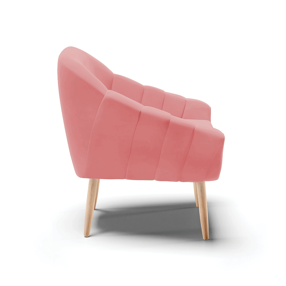 Poltrona Giovana Suede Rosê Pés Palito Natural - D'Rossi