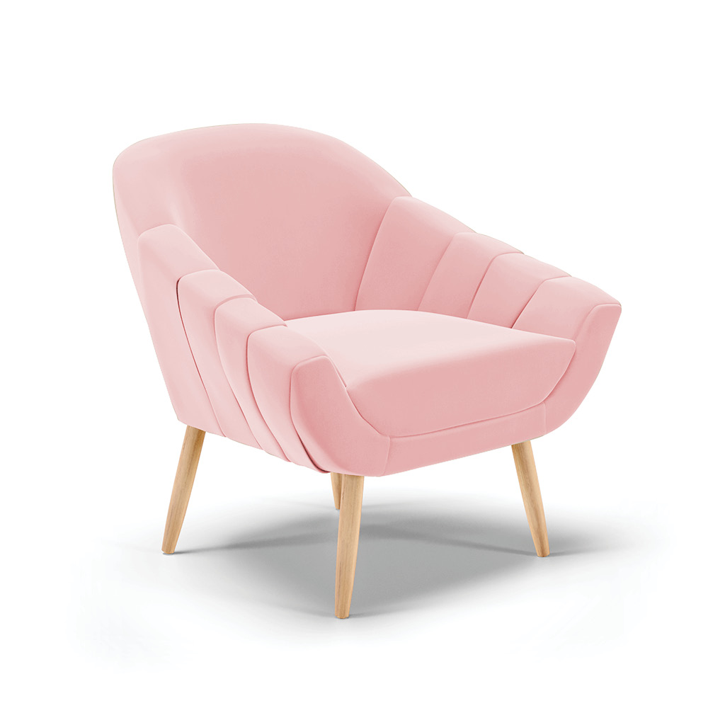 Poltrona Giovana Suede Rosa Bebê Pés Palito Natural - D'Rossi