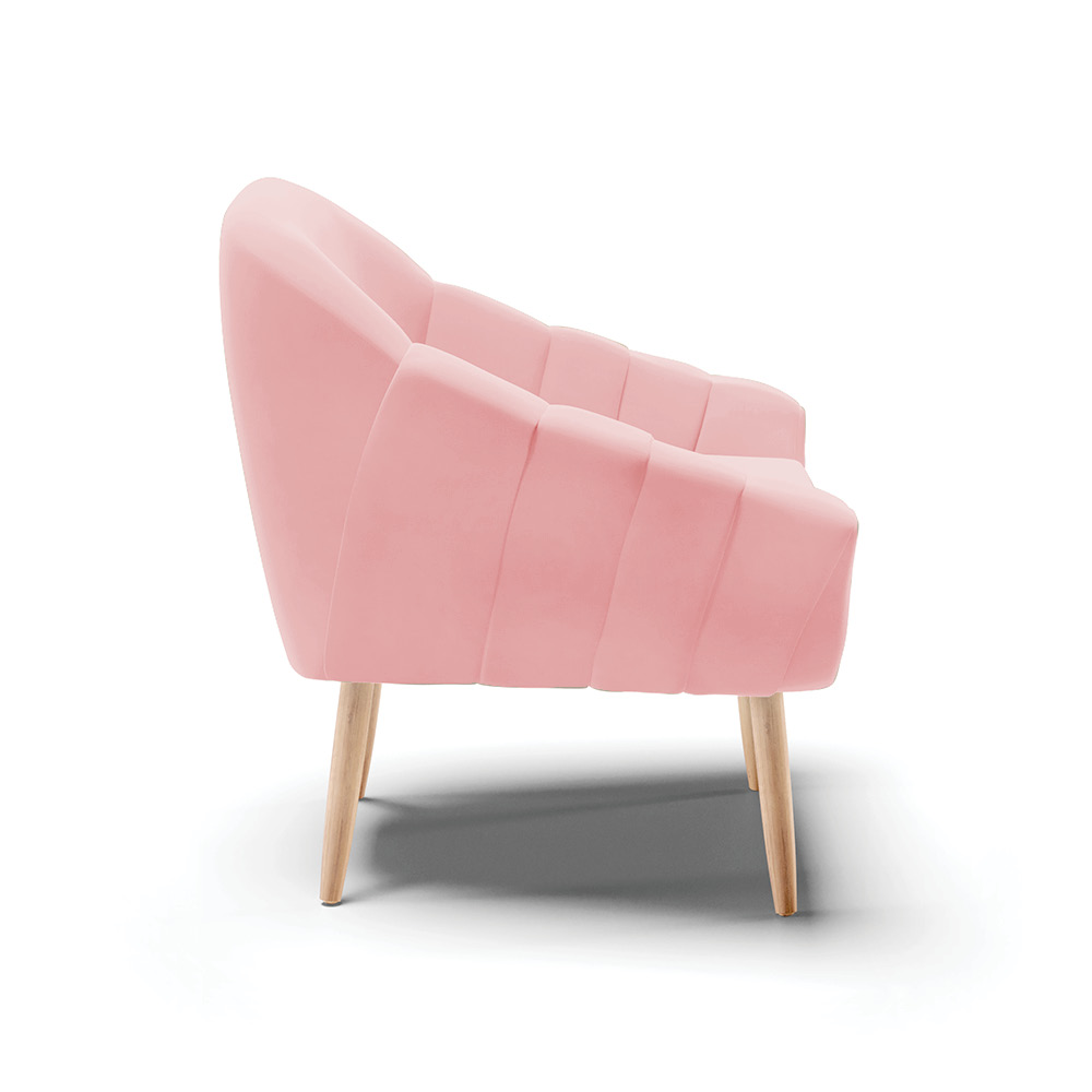 Poltrona Giovana Suede Rosa Bebê Pés Palito Natural - D'Rossi