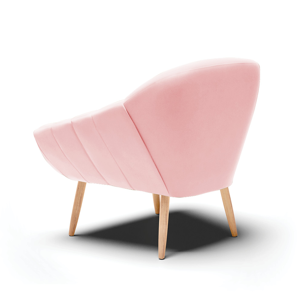Poltrona Giovana Suede Rosa Bebê Pés Palito Natural - D'Rossi