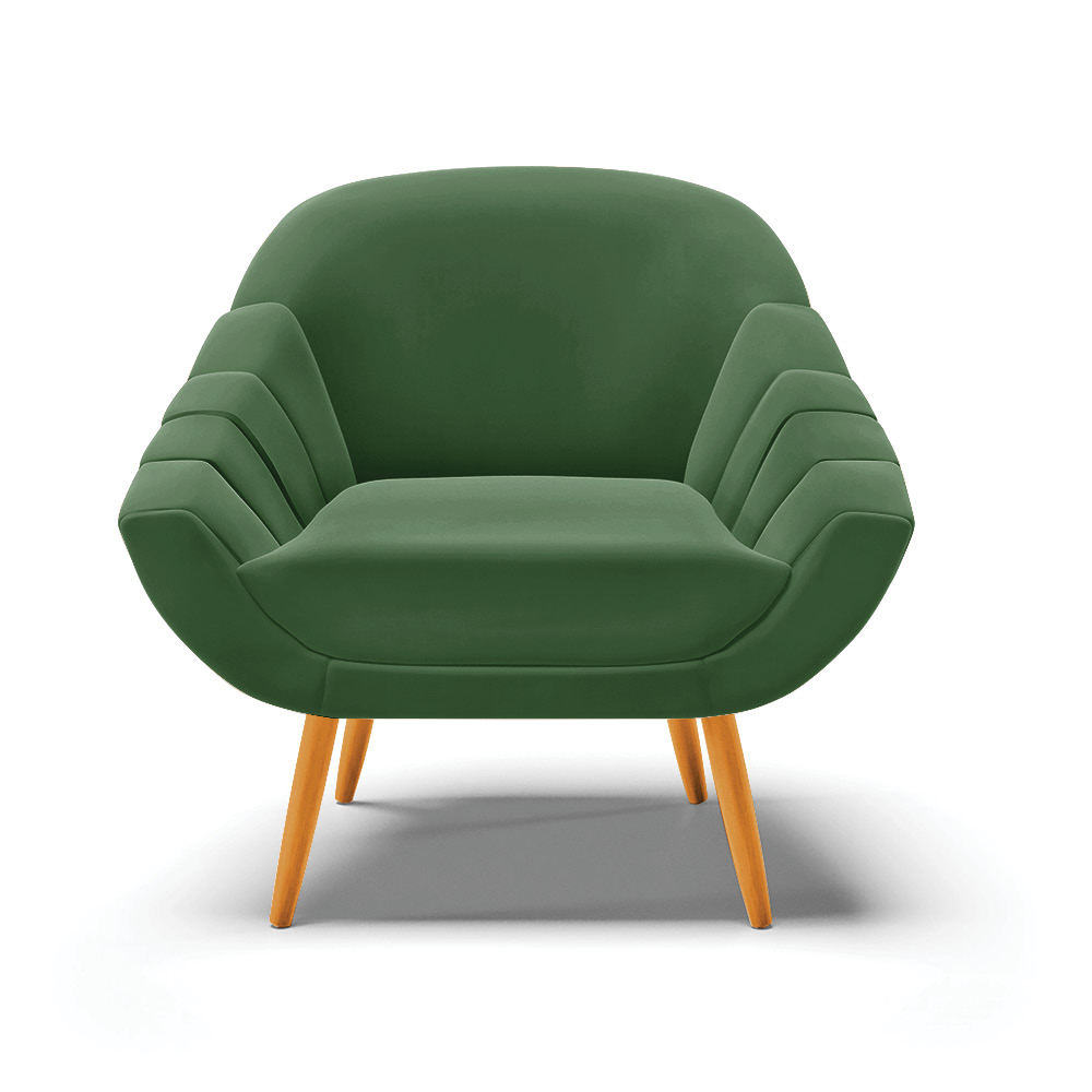Poltrona Giovana Suede Verde Pés Palito Castanho - D'Rossi