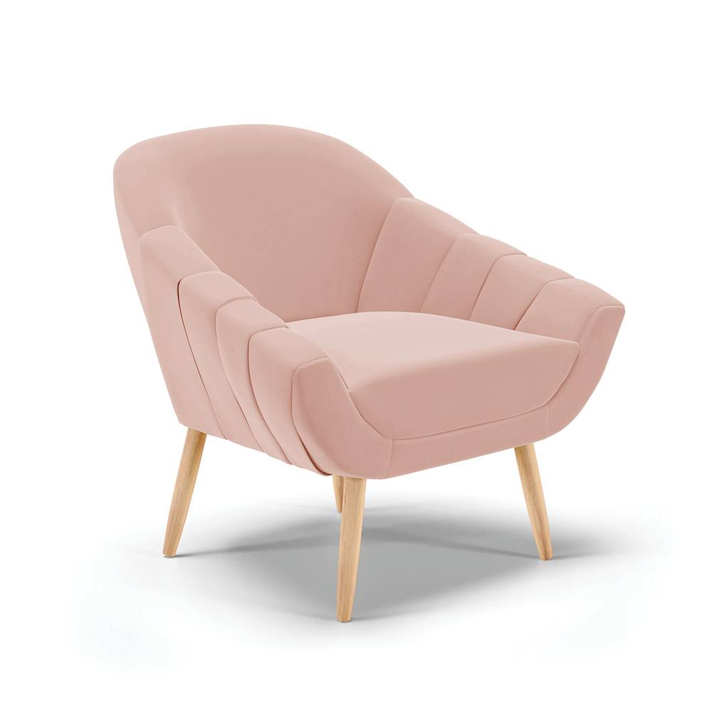 Poltrona Giovana Veludo Rosê Pés Palito Natural - D'Rossi