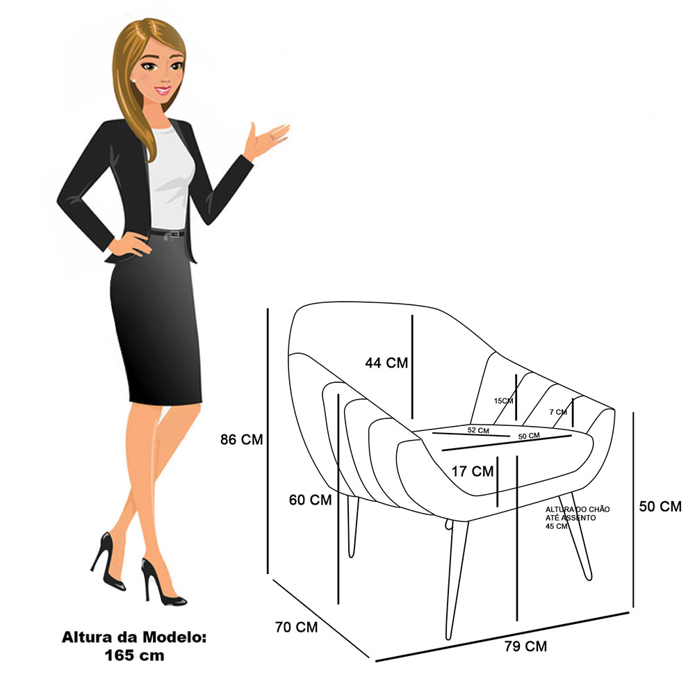 Poltrona Giovana Veludo Rosê Pés Palito Natural - D'Rossi