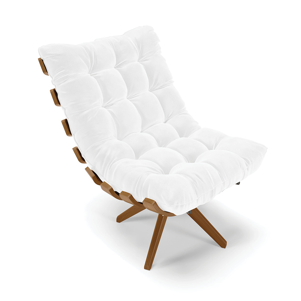 Poltrona Giratória Costela Corano Branco Base Madeira MA30 - D'Rossi