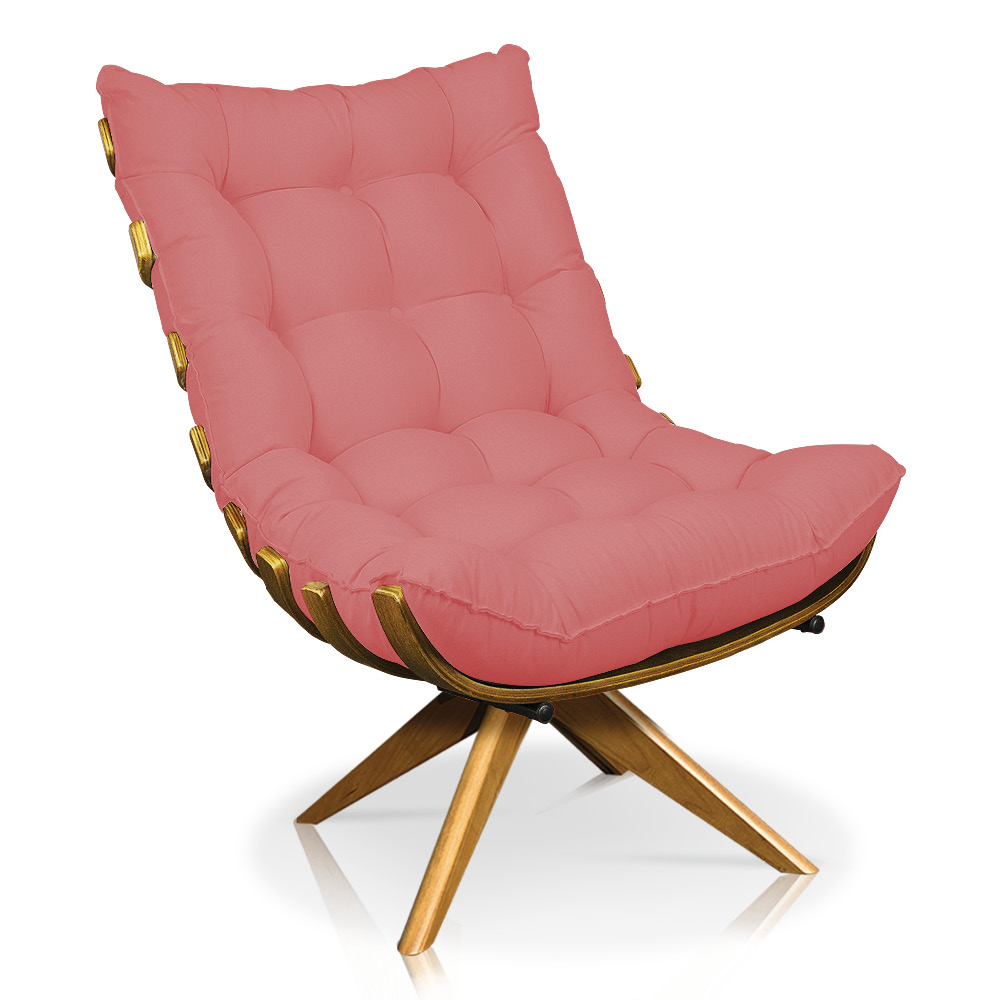 Poltrona Giratória Costela Linho Whiski Rose A106 Base Madeira MA25 - D'Rossi